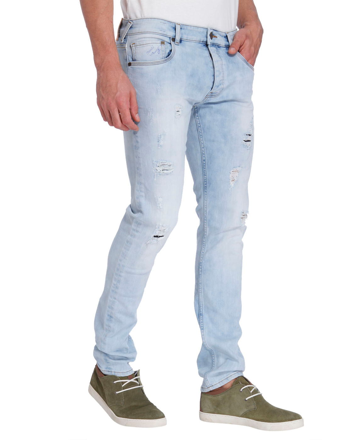 Light Blue Ripped Low Rise Slim Fit Jeans