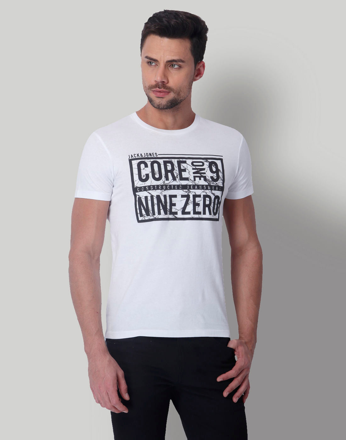 White Text Print Crew Neck T-Shirt - S