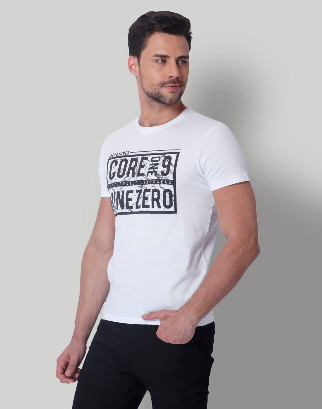 White Text Print Crew Neck T-Shirt