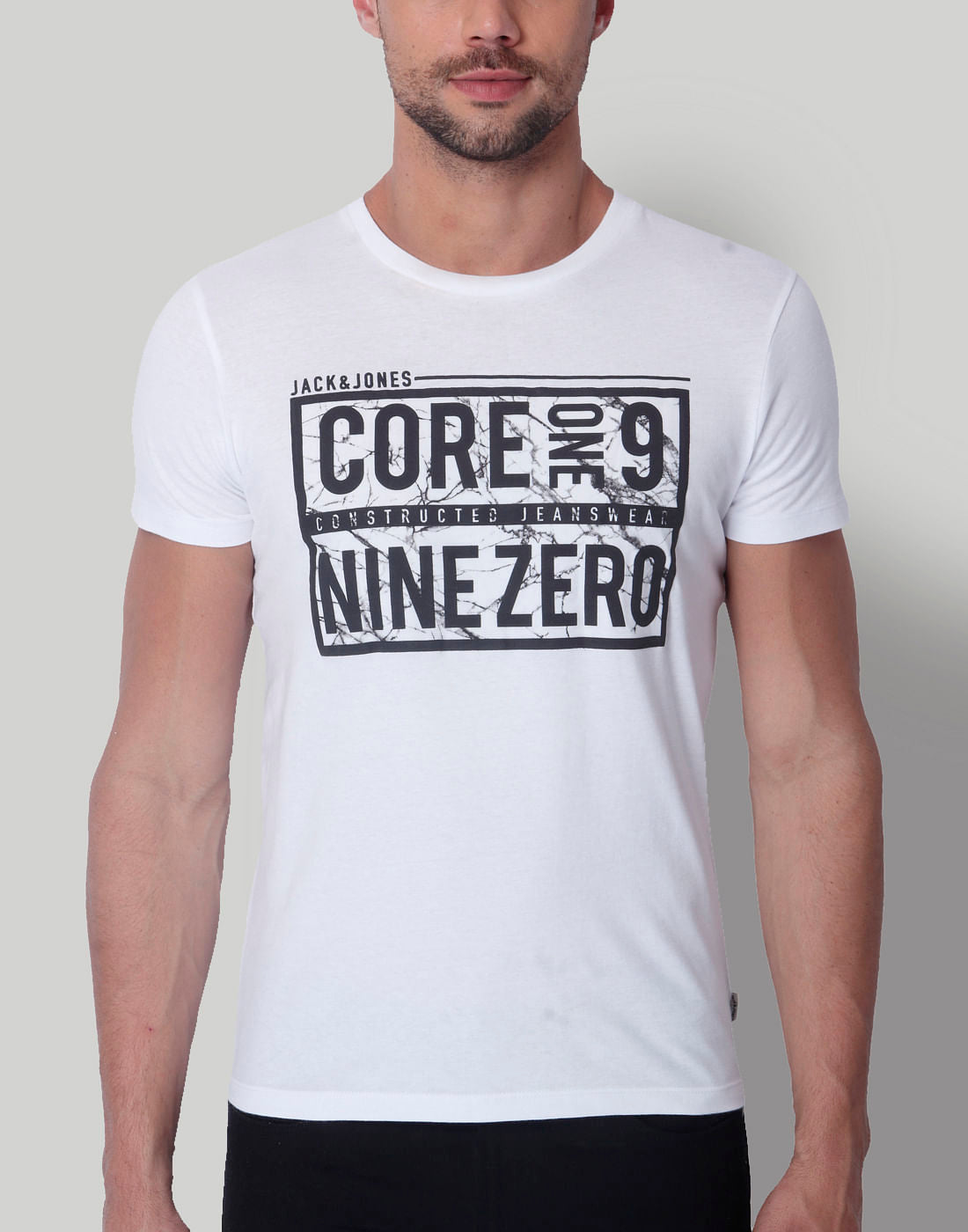 White Text Print Crew Neck T-Shirt