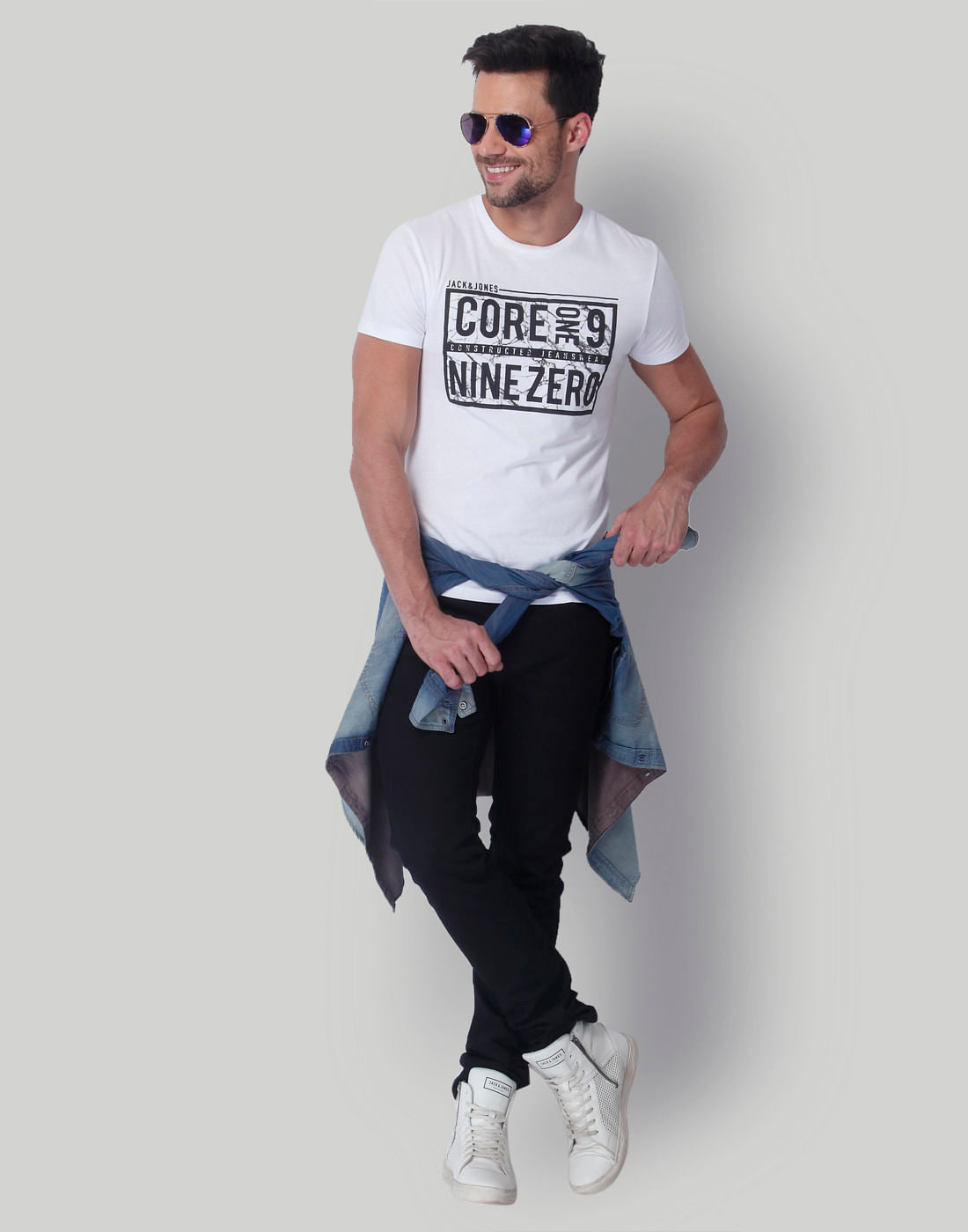 White Text Print Crew Neck T-Shirt