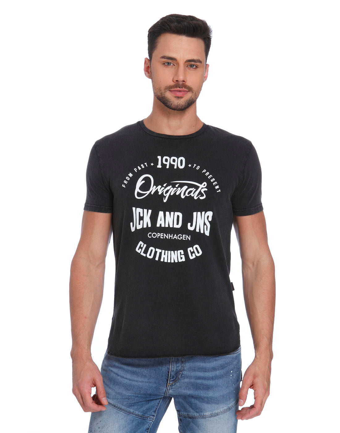 Black Graphic Print Crew Neck T-Shirt - S