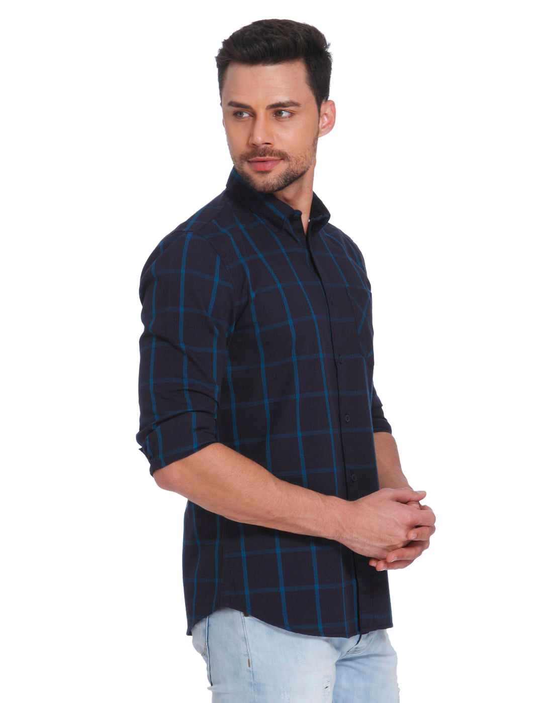 Dark Blue Check Slim Fit Shirt