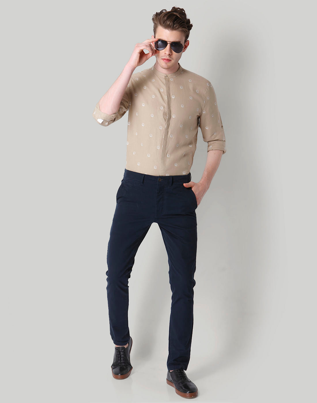 Beige Printed Linen Shirt