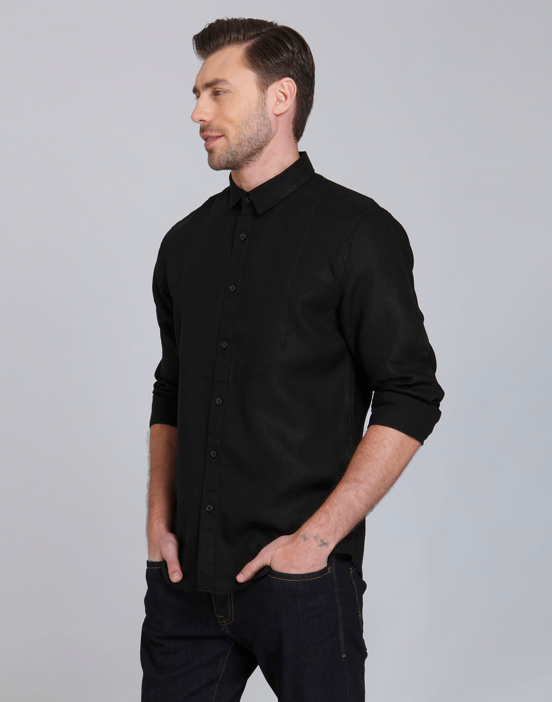 Black Linen Slim Fit Shirt