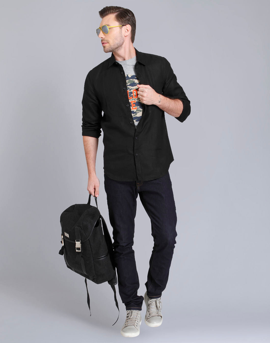 Black Linen Slim Fit Shirt