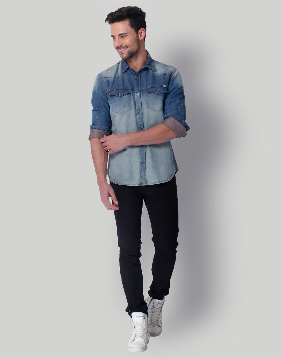 Blue Distressed Denim Shirt
