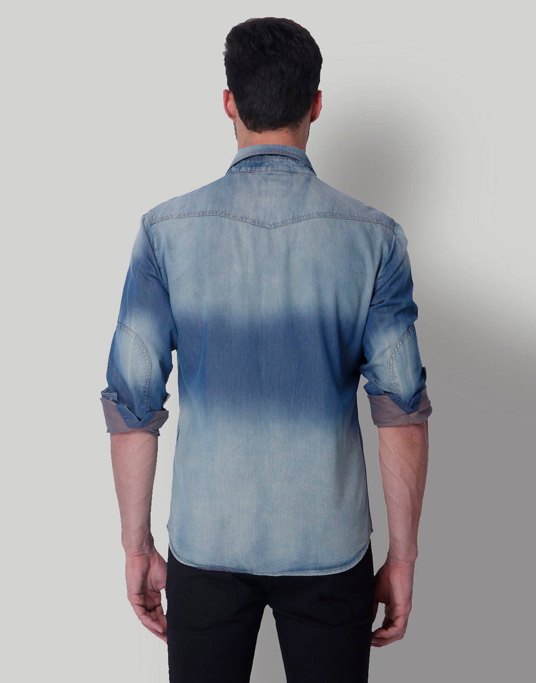 Blue Distressed Denim Shirt