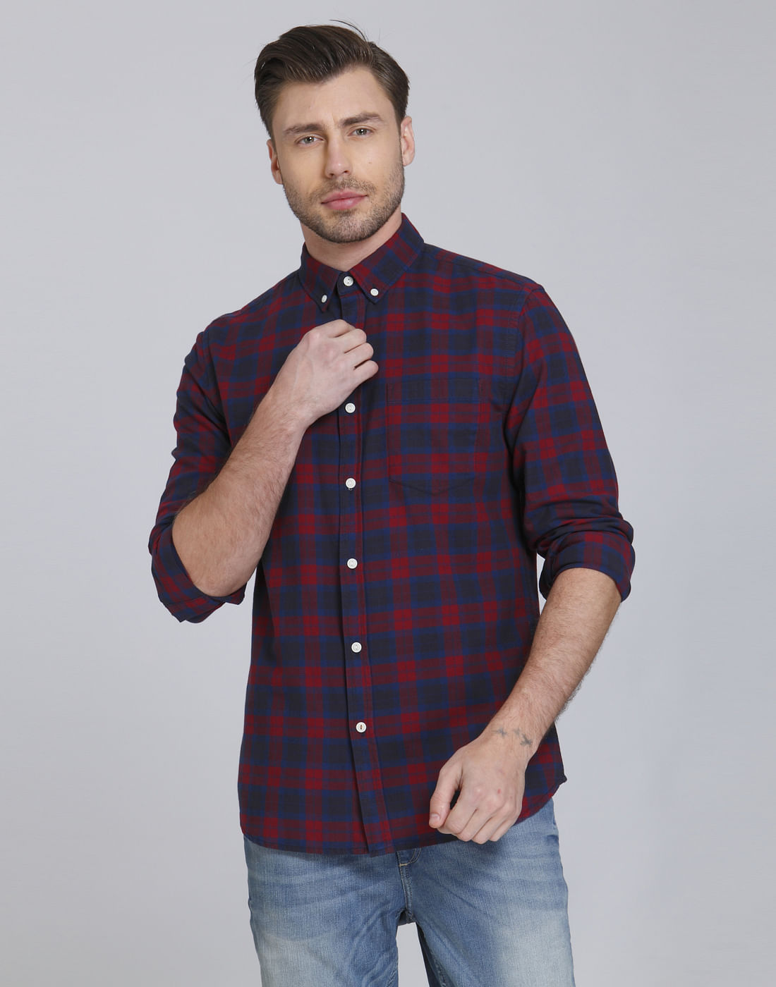 Red Check Slim Fit Shirt - S