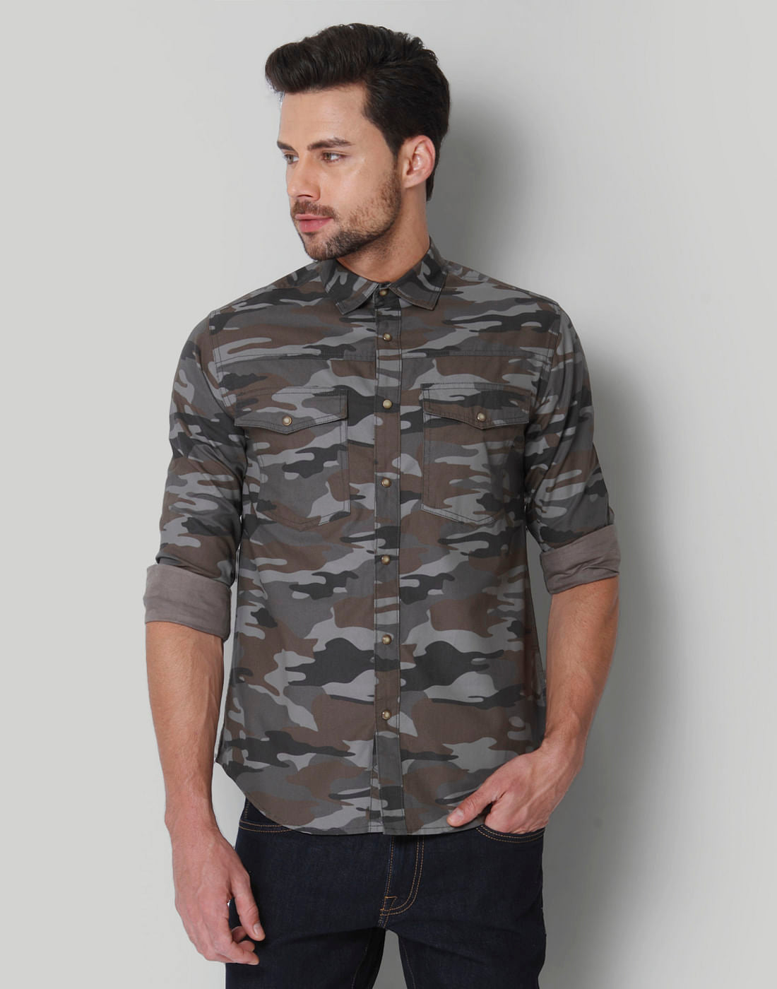 Green Camo Print Shirt - S