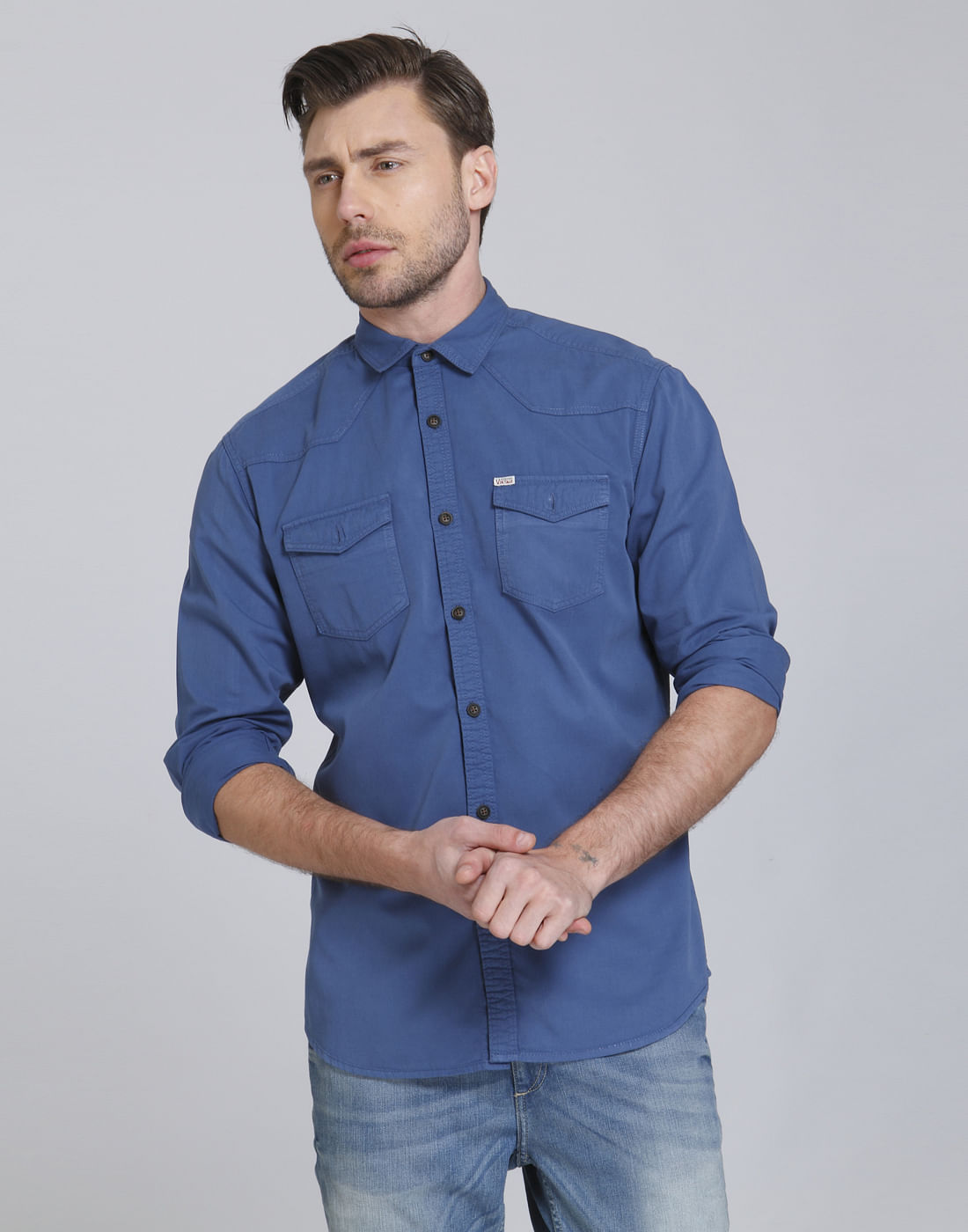 Blue Over Dyed Slim Fit Shirt