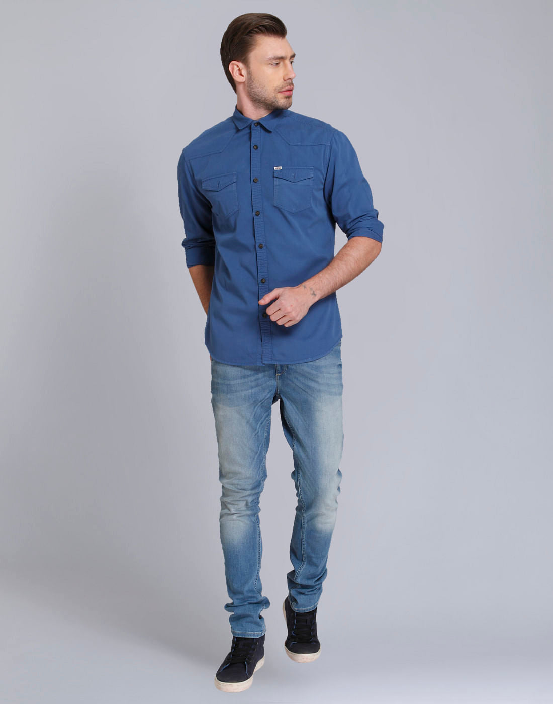 Blue Over Dyed Slim Fit Shirt