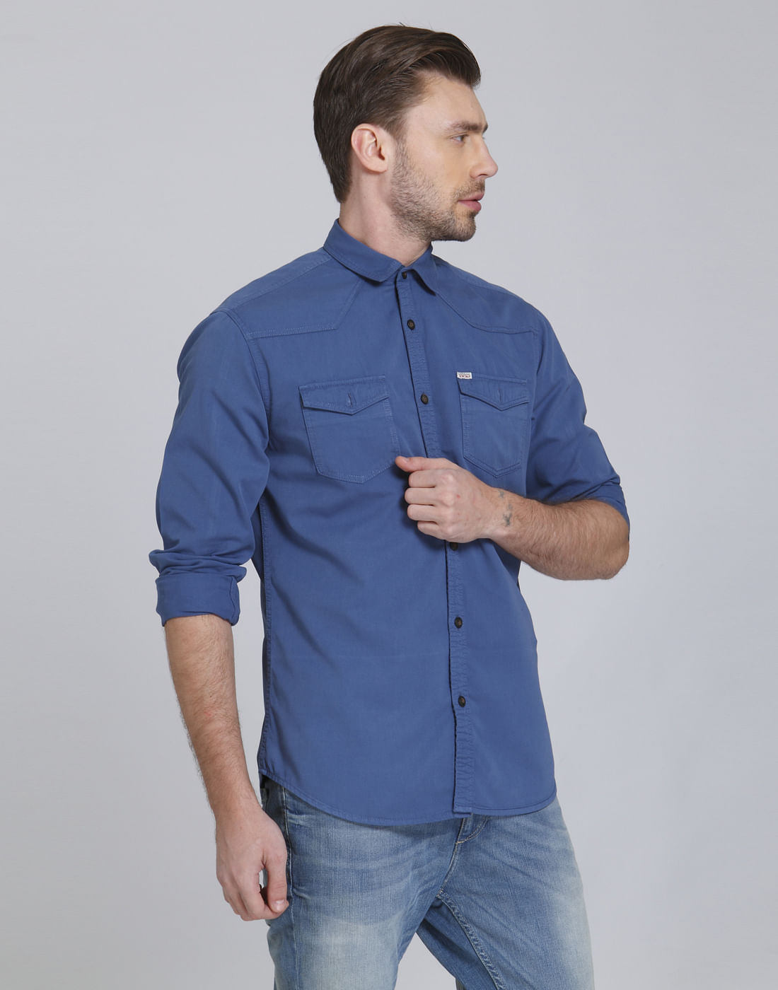 Blue Over Dyed Slim Fit Shirt