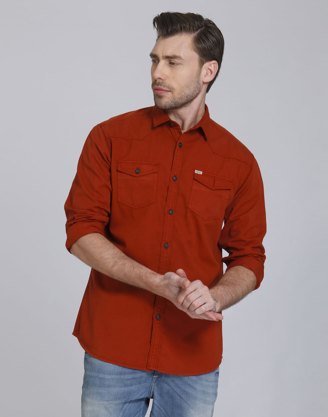 Rust Over Dyed Slim Fit Shirt - S