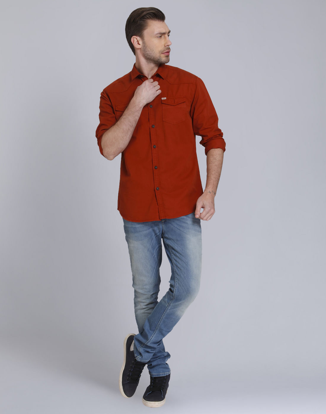 Rust Over Dyed Slim Fit Shirt