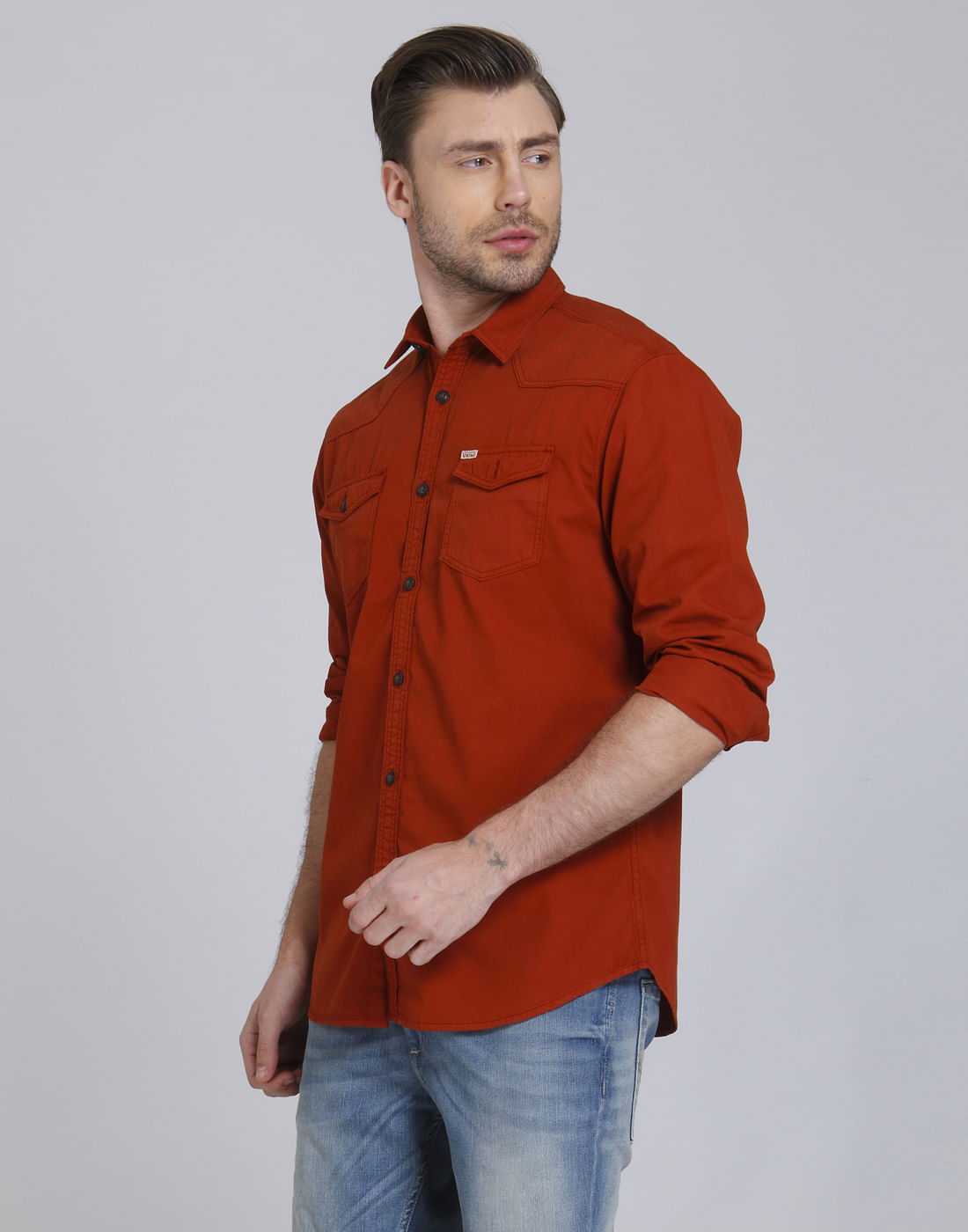 Rust Over Dyed Slim Fit Shirt