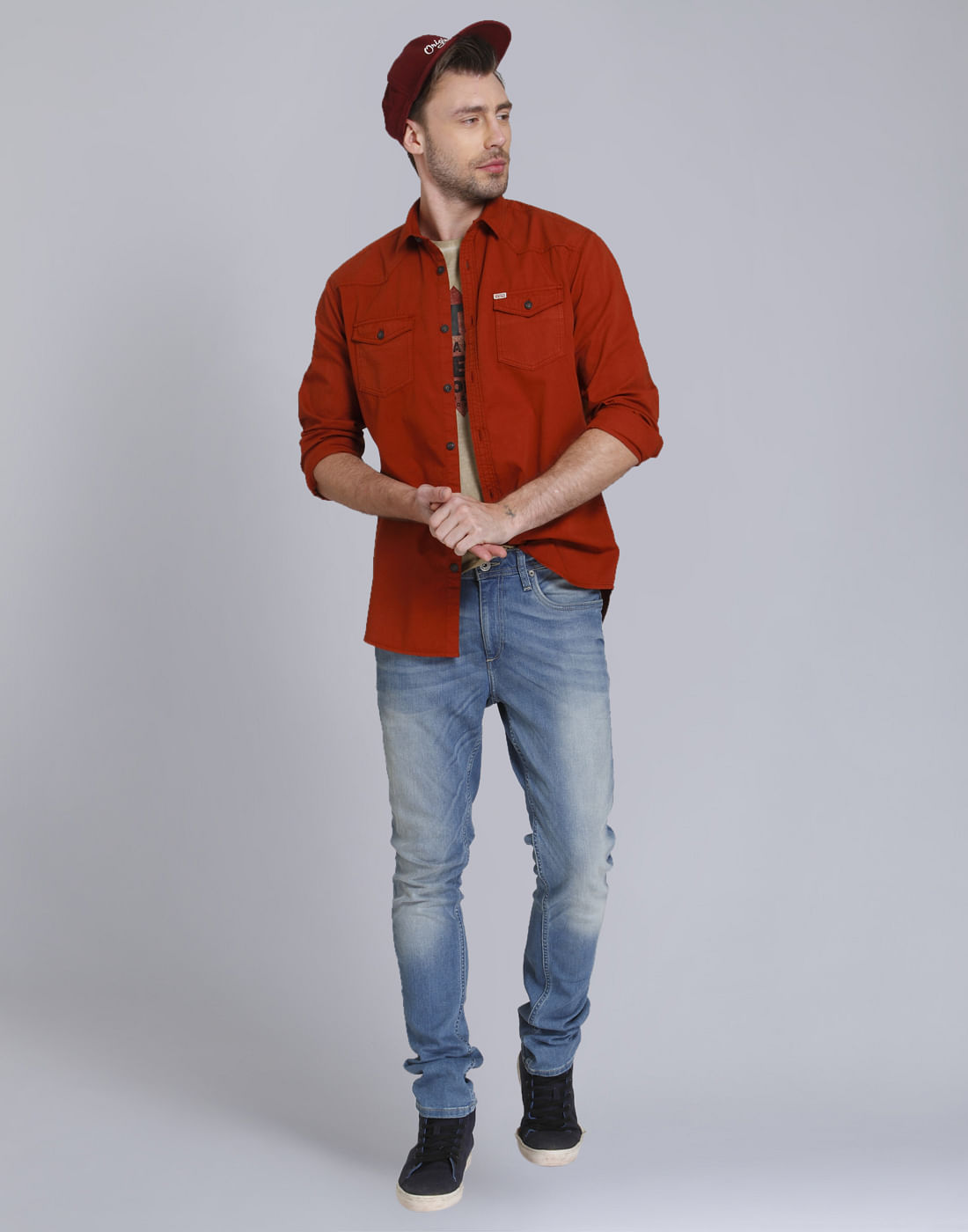 Rust Over Dyed Slim Fit Shirt