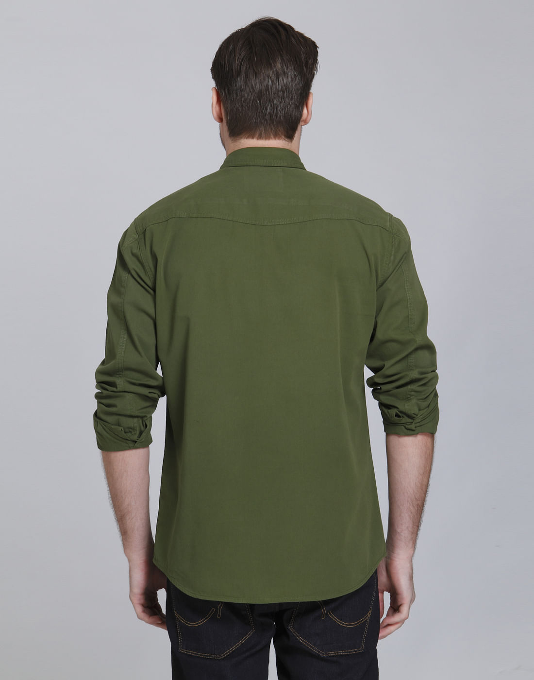 Olive Green Over Dyed Slim Fit Shirt
