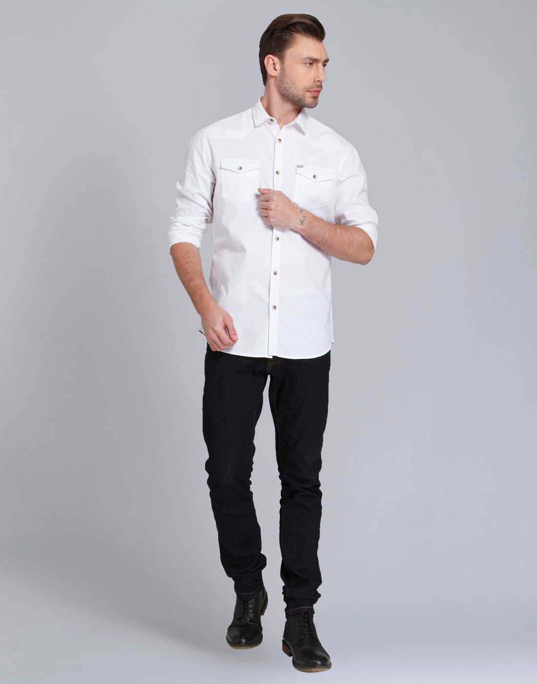 White Over Dyed Slim Fit Shirt