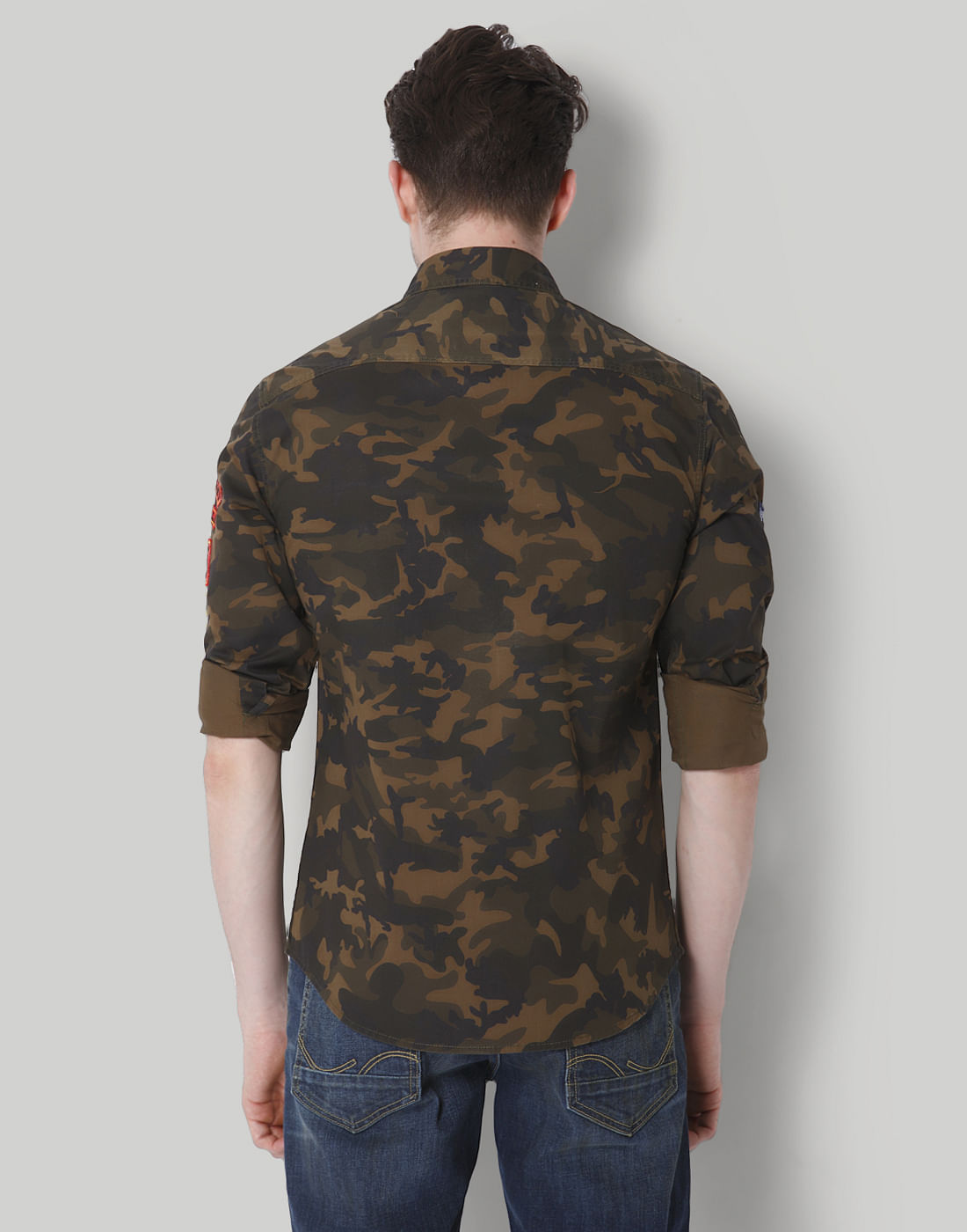 Green Camo And Badge Detail Shirt