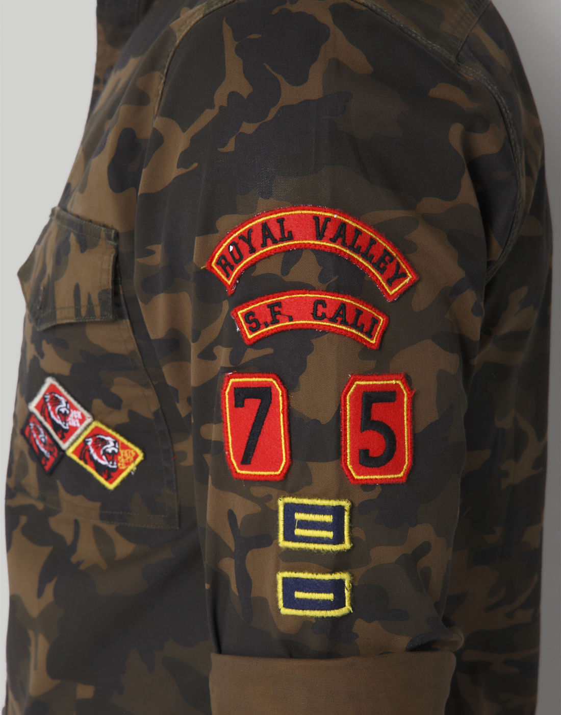 Green Camo And Badge Detail Shirt