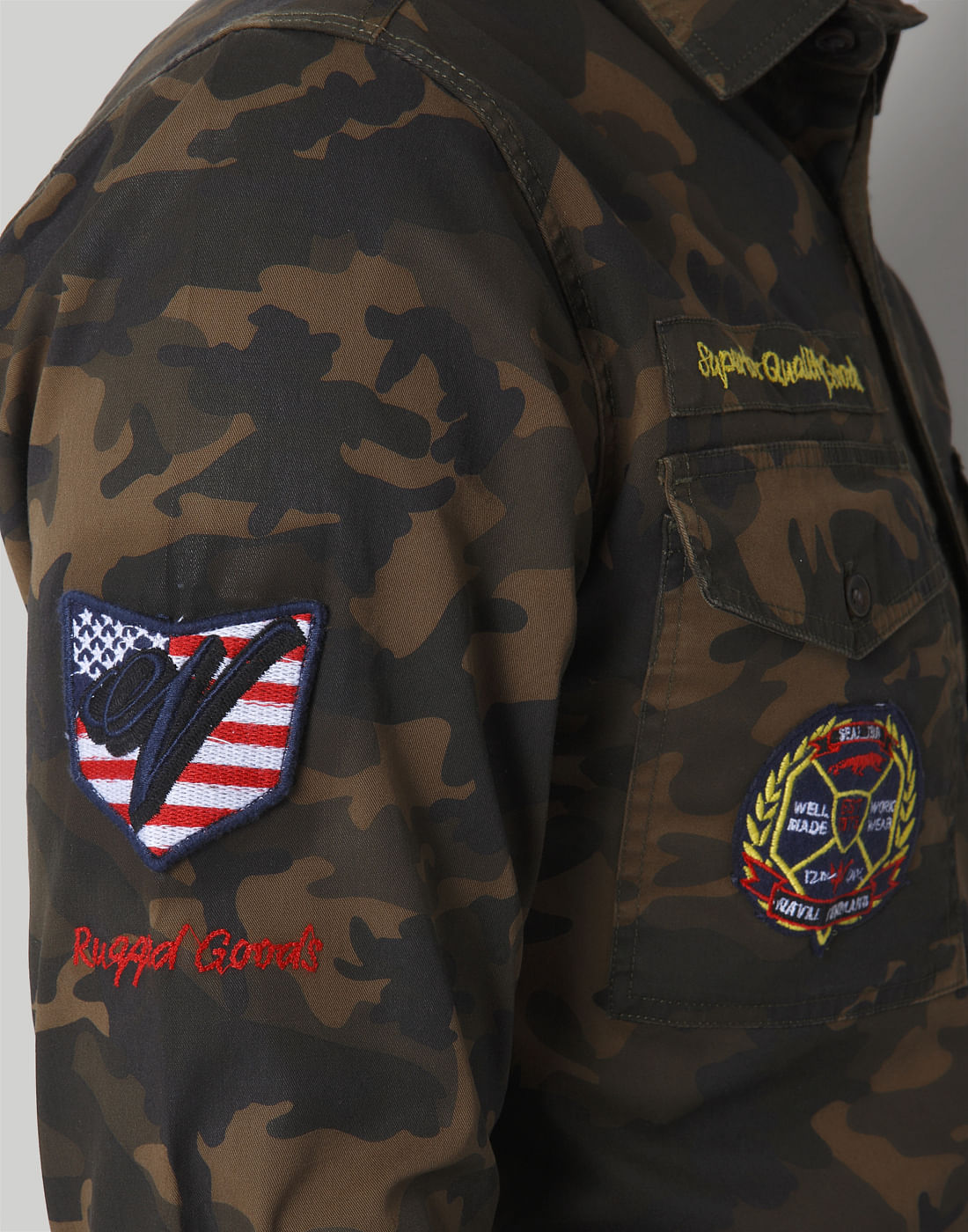 Green Camo And Badge Detail Shirt