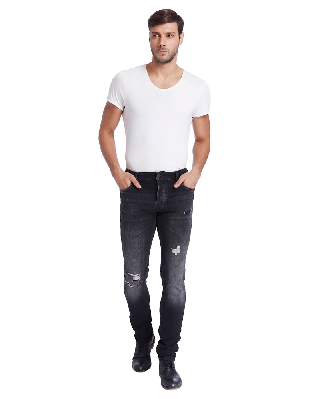 Black Distressed Low Rise Slim Fit Jeans