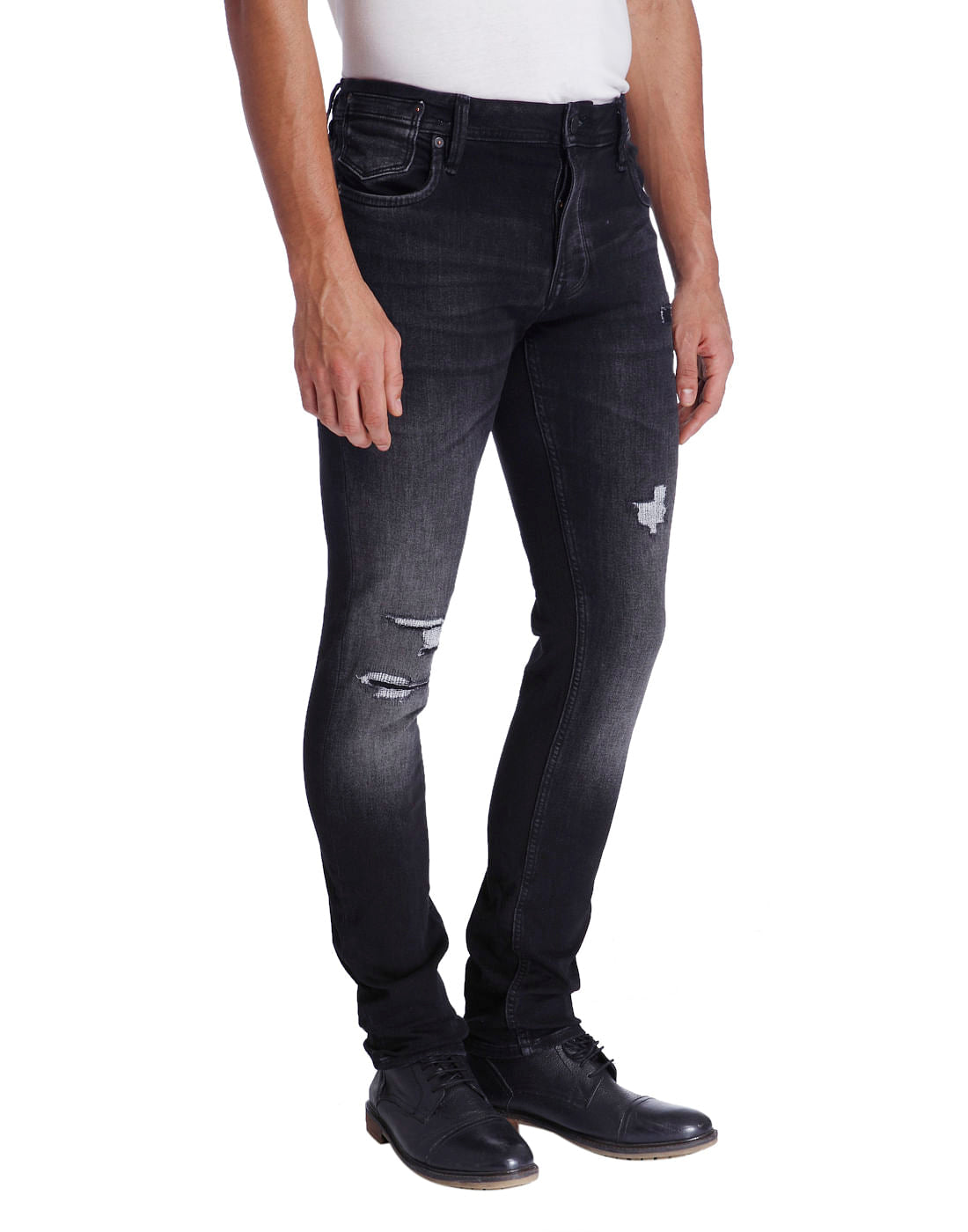 Black Distressed Low Rise Slim Fit Jeans