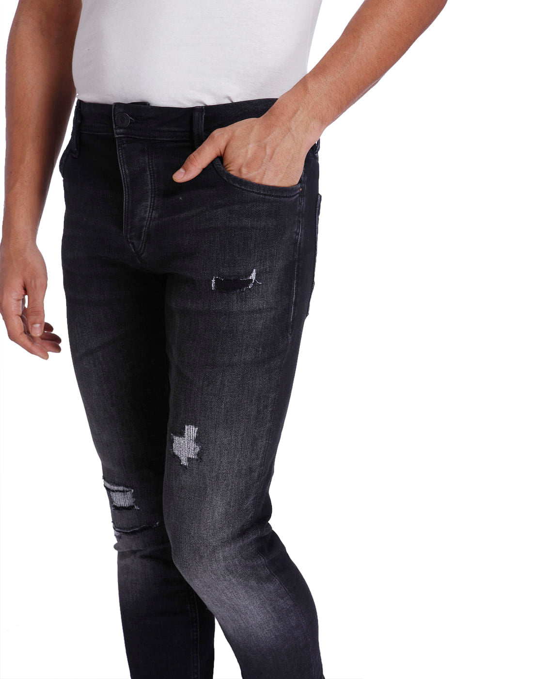 Black Distressed Low Rise Slim Fit Jeans