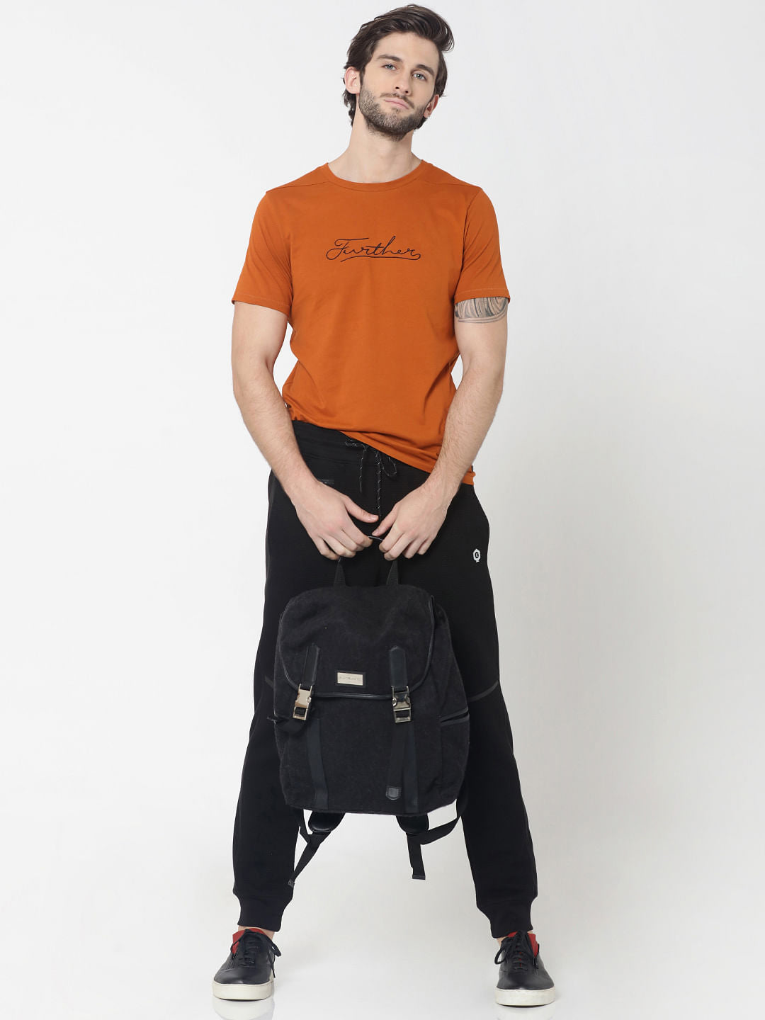 Rust Text Print Crew Neck T-Shirt