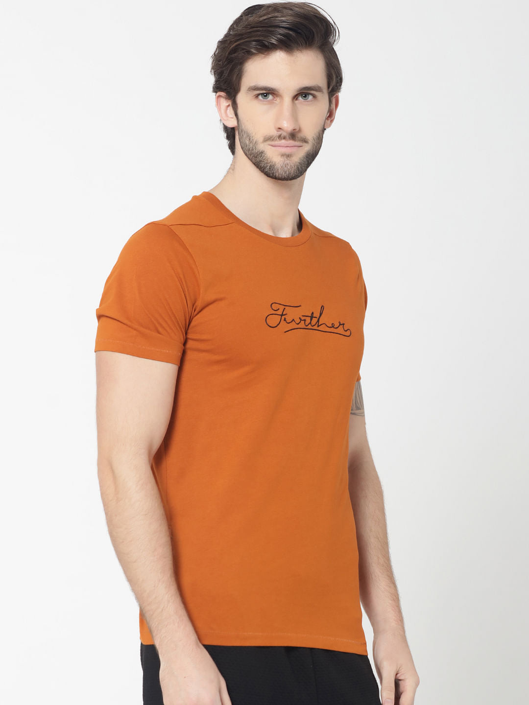 Rust Text Print Crew Neck T-Shirt