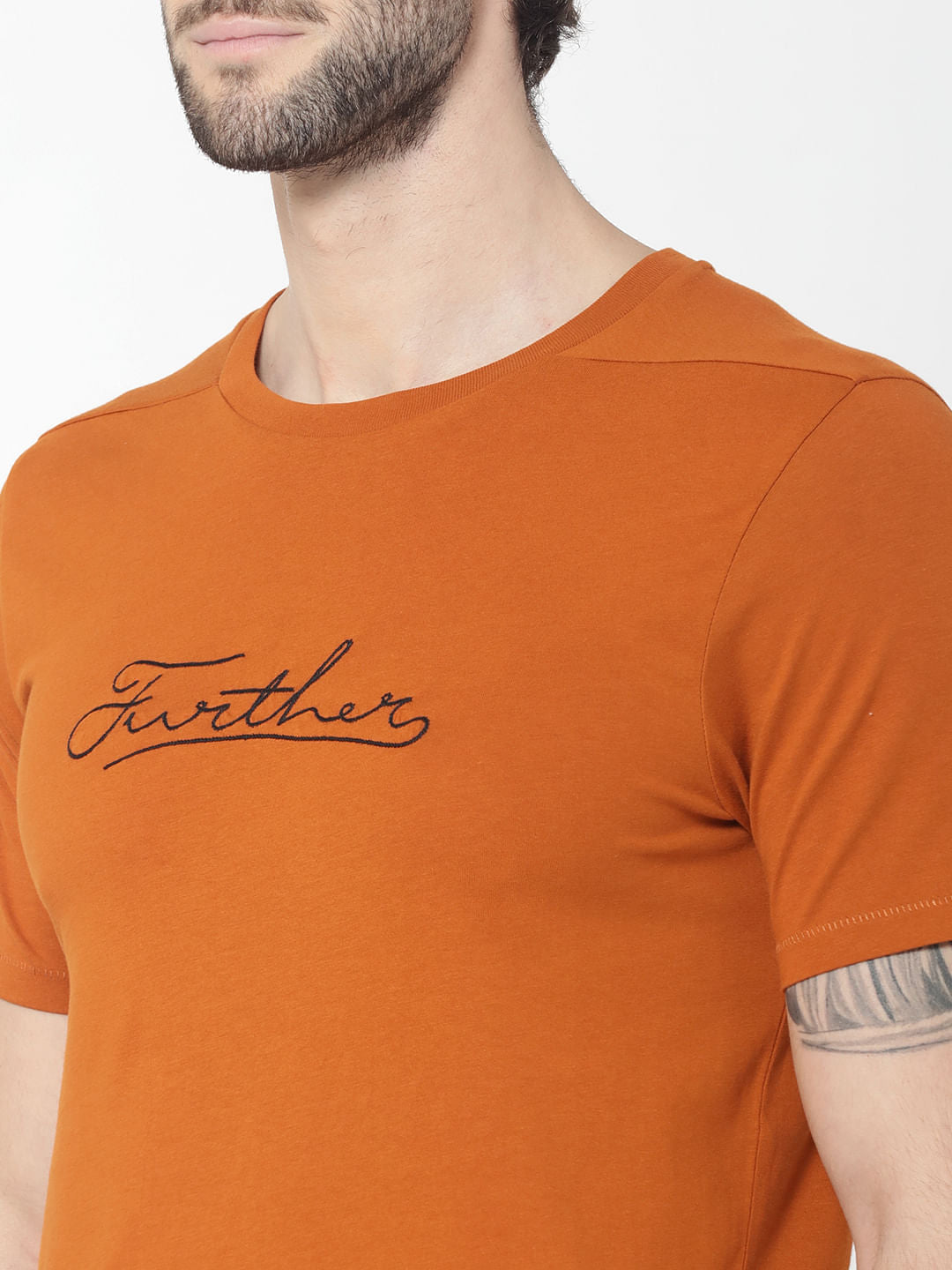 Rust Text Print Crew Neck T-Shirt