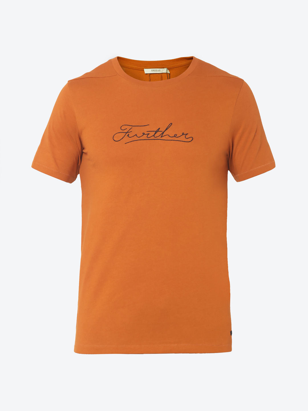 Rust Text Print Crew Neck T-Shirt