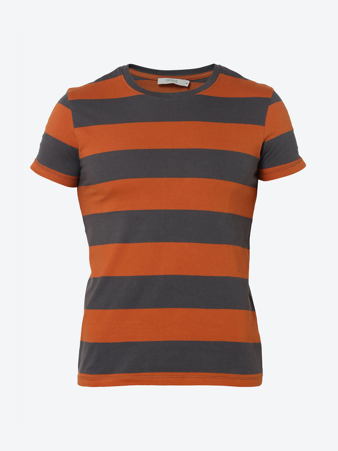 Rust Striped Crew Neck T-Shirt