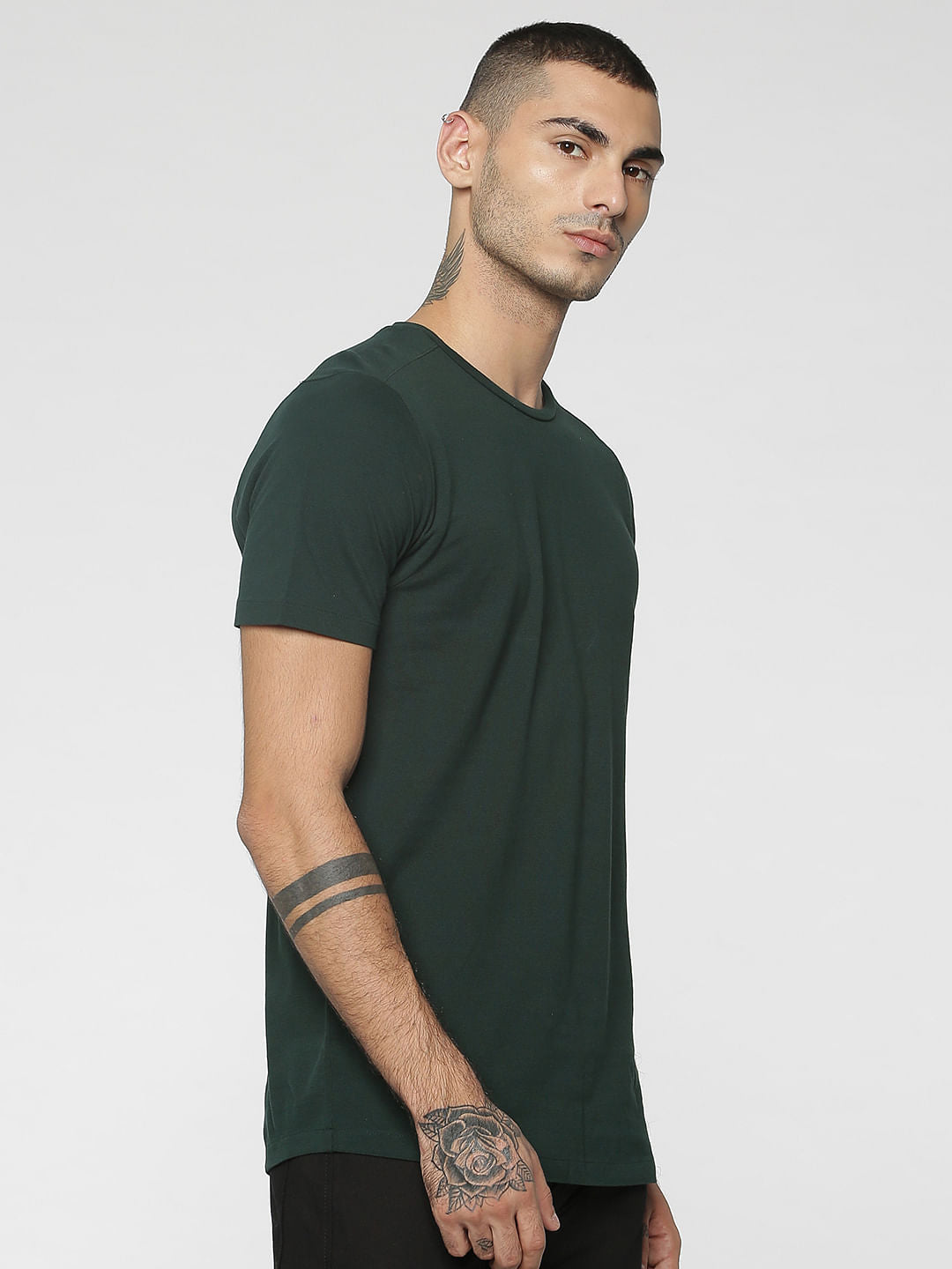 Dark Green Text Print Crew Neck T-Shirt