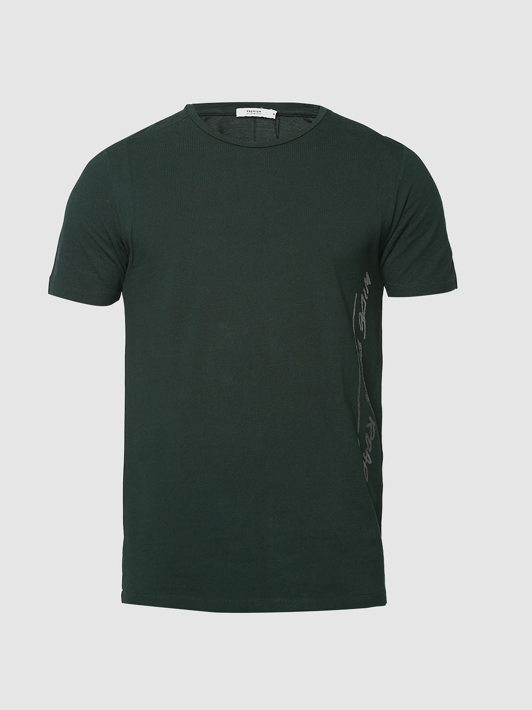 Dark Green Text Print Crew Neck T-Shirt
