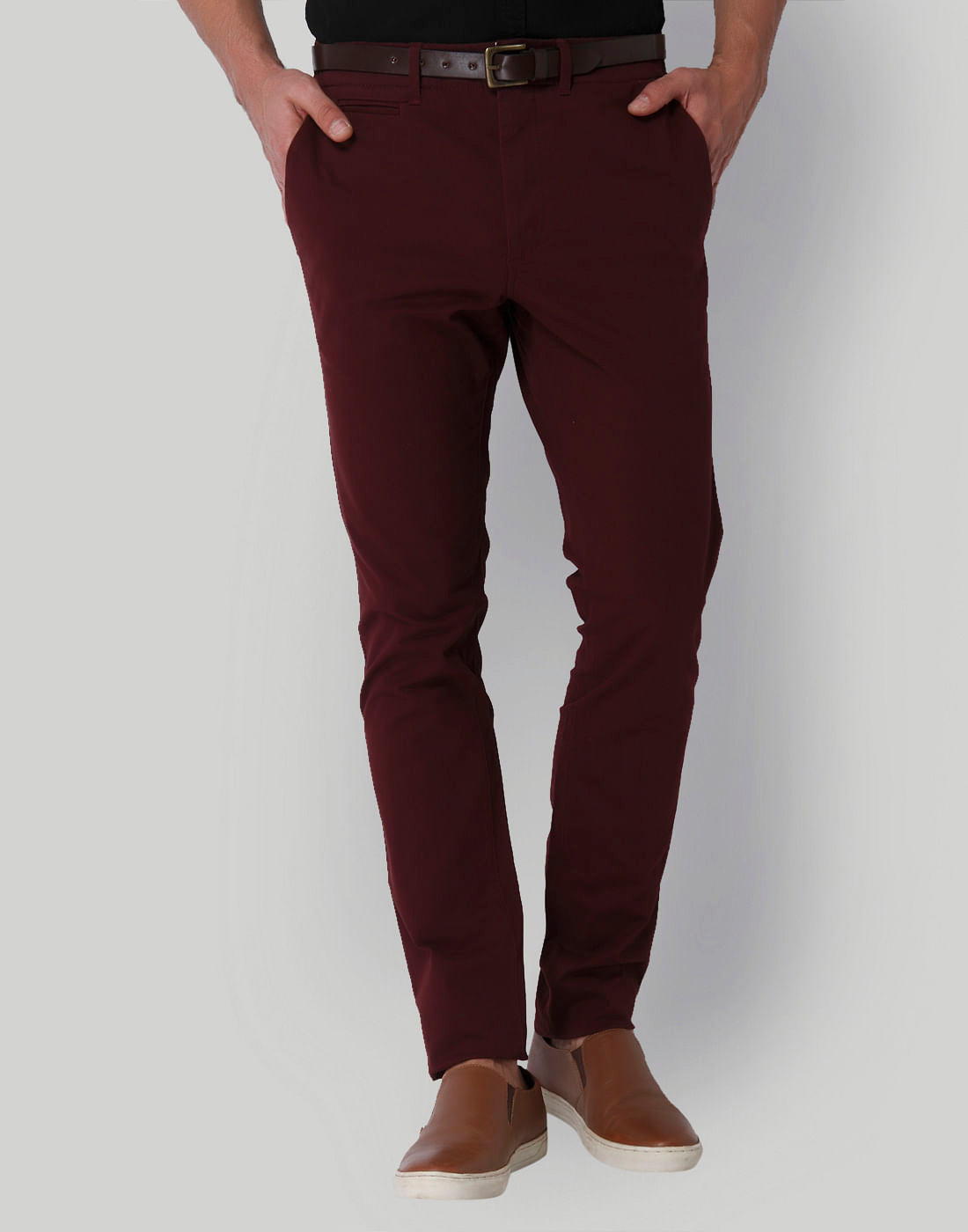 Burgundy Mid Rise Slim Fit Pants - 28/32