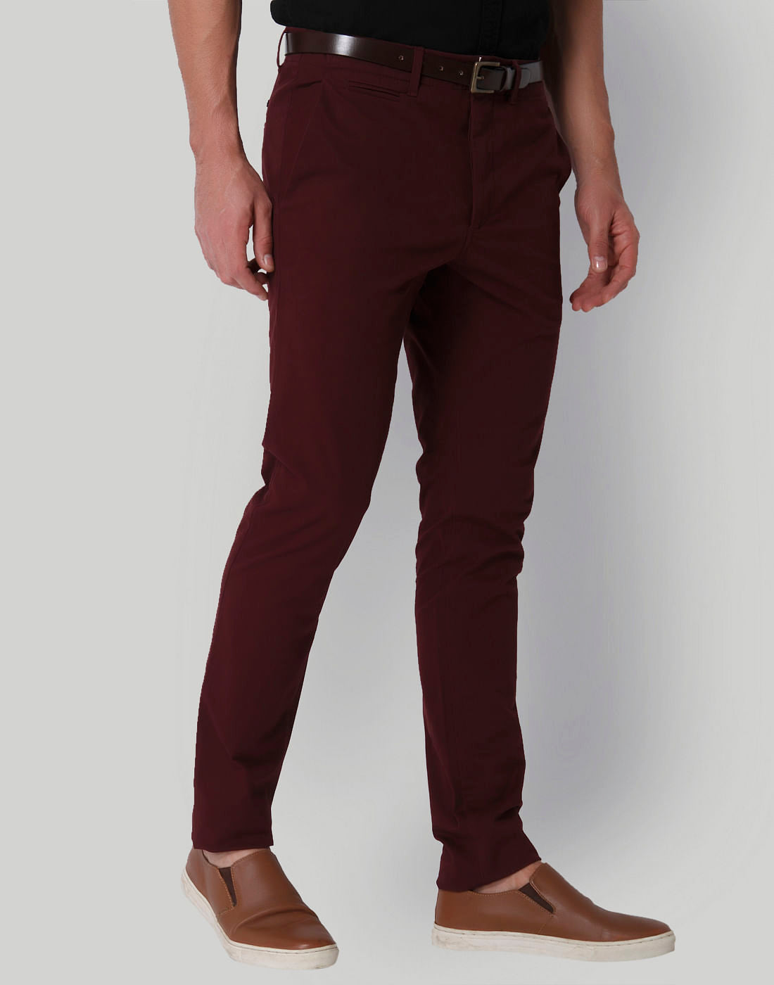 Burgundy Mid Rise Slim Fit Pants