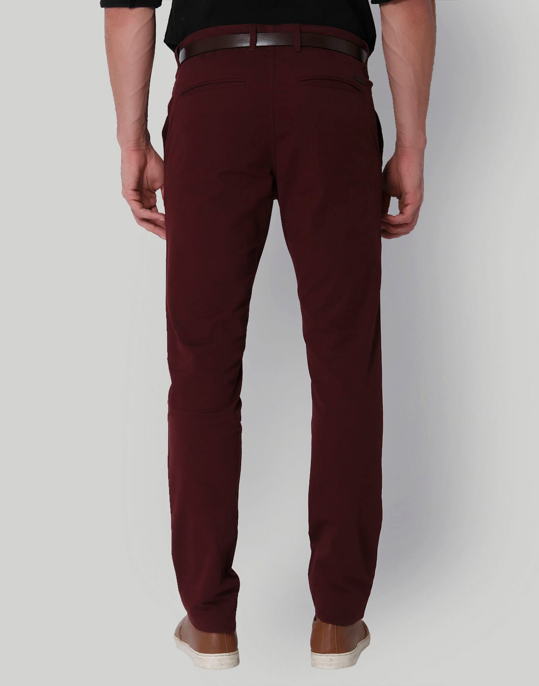 Burgundy Mid Rise Slim Fit Pants