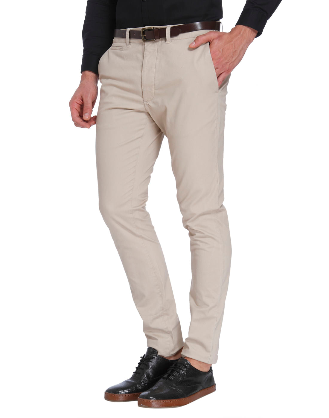 Cream Slim Fit Trousers