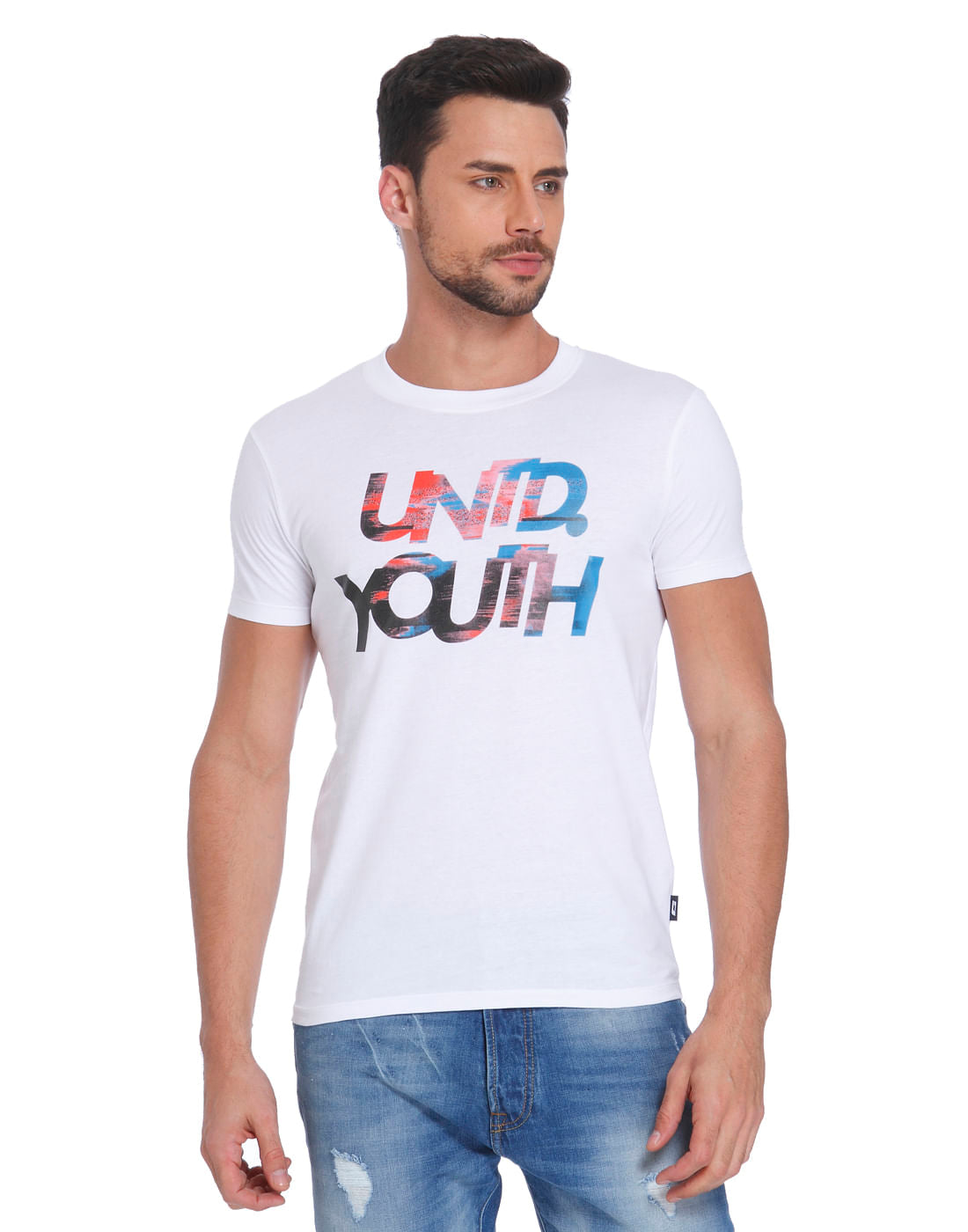 White Text Print Crew Neck T-Shirt - S