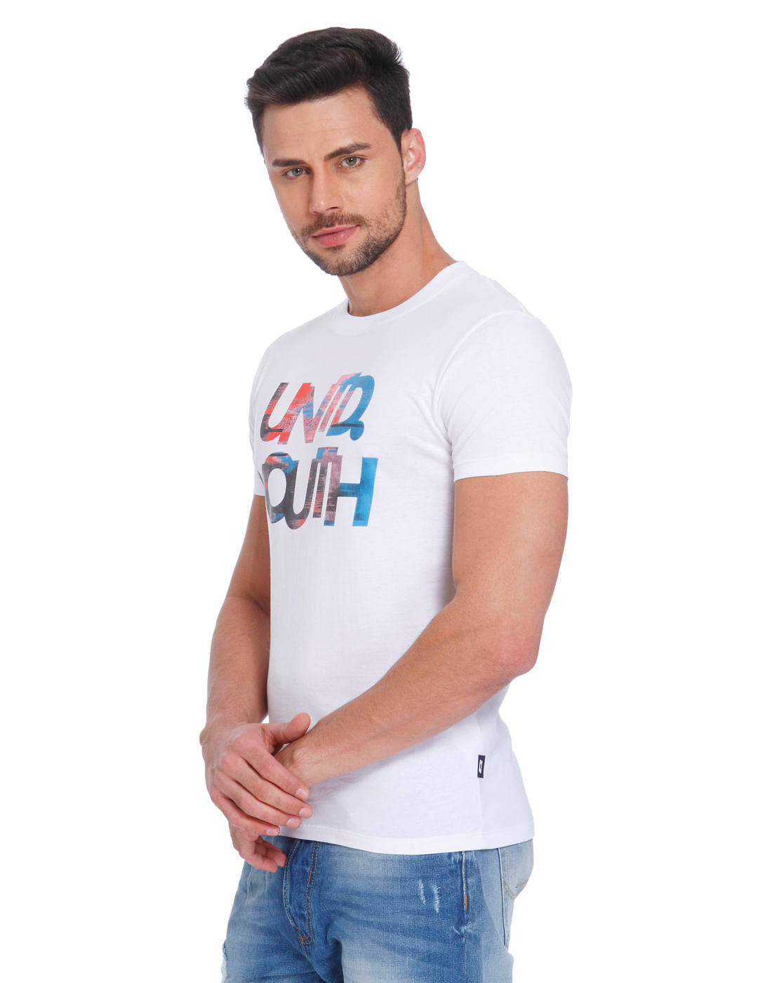 White Text Print Crew Neck T-Shirt