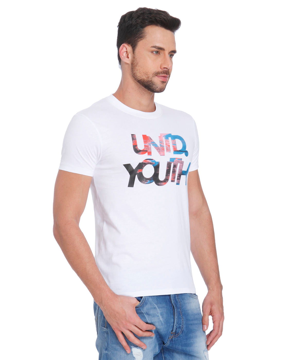 White Text Print Crew Neck T-Shirt