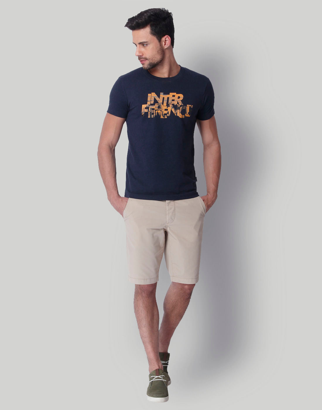 Blue Text Print Crew Neck T-Shirt