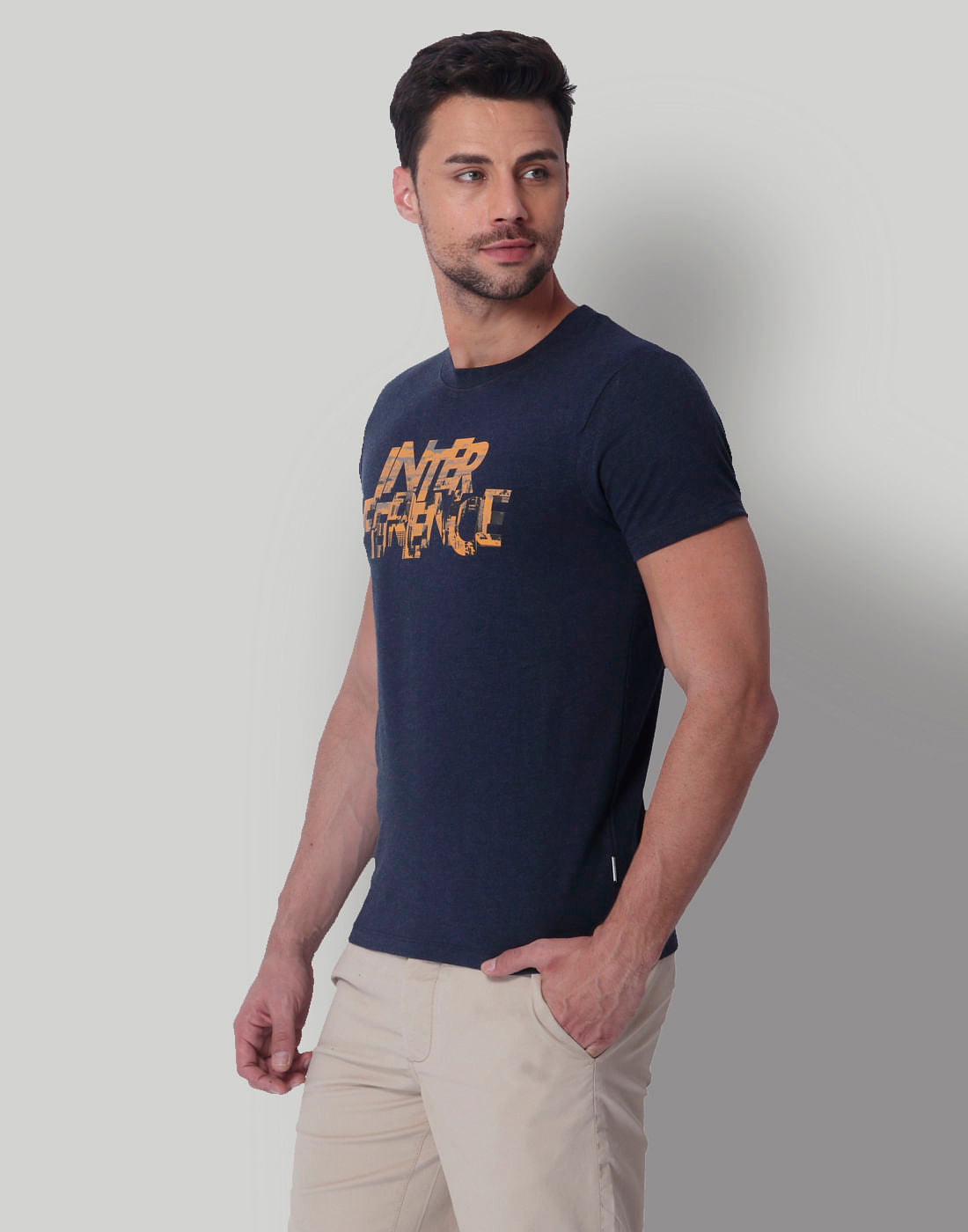 Blue Text Print Crew Neck T-Shirt