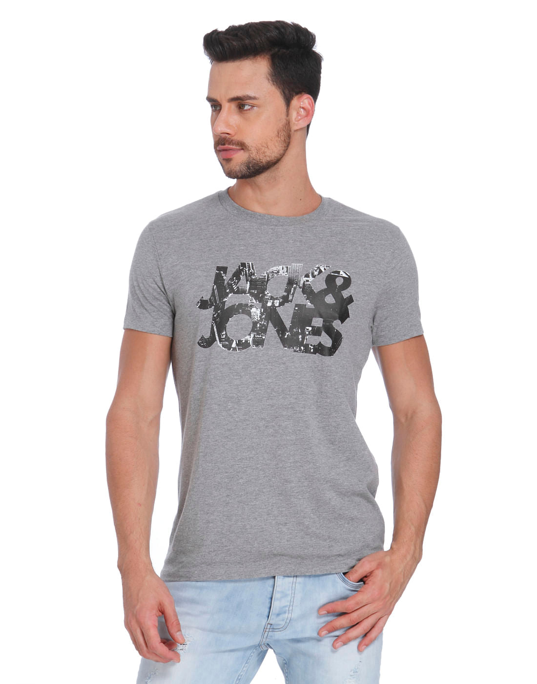 Grey Logo Print Crew Neck T-Shirt
