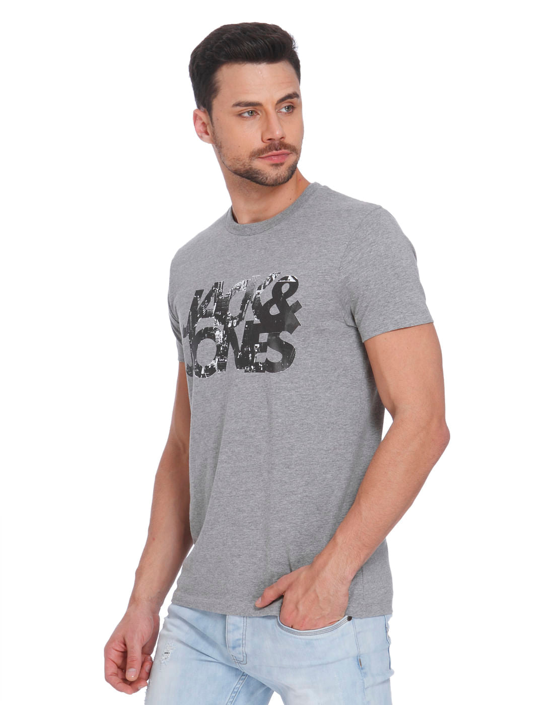 Grey Logo Print Crew Neck T-Shirt