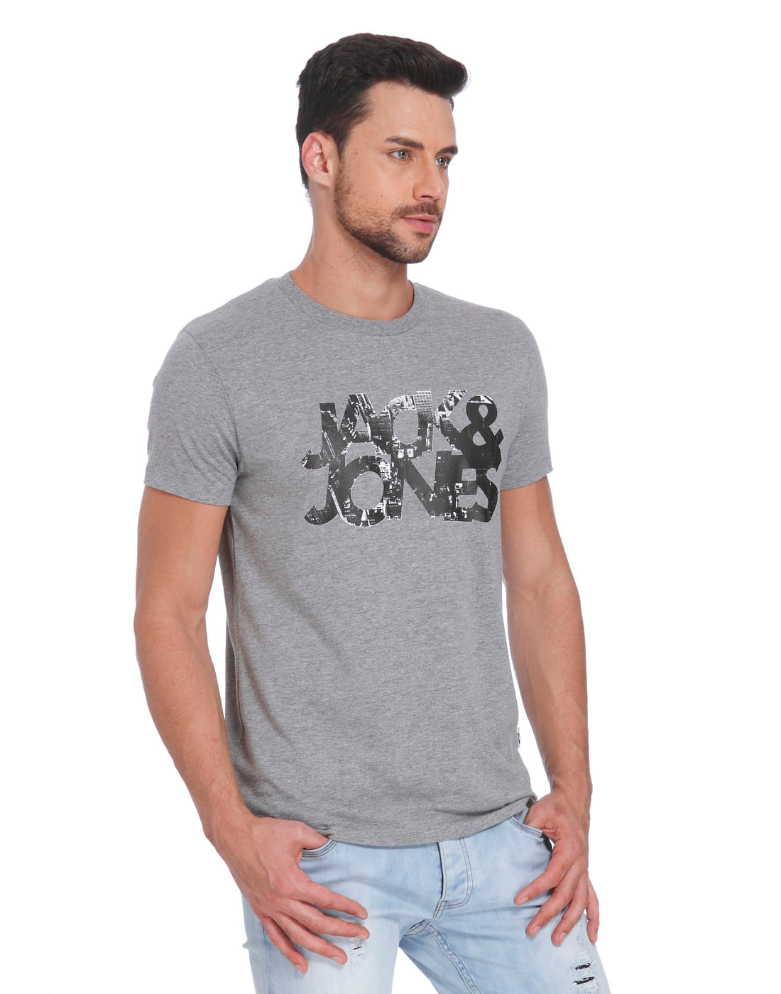 Grey Logo Print Crew Neck T-Shirt