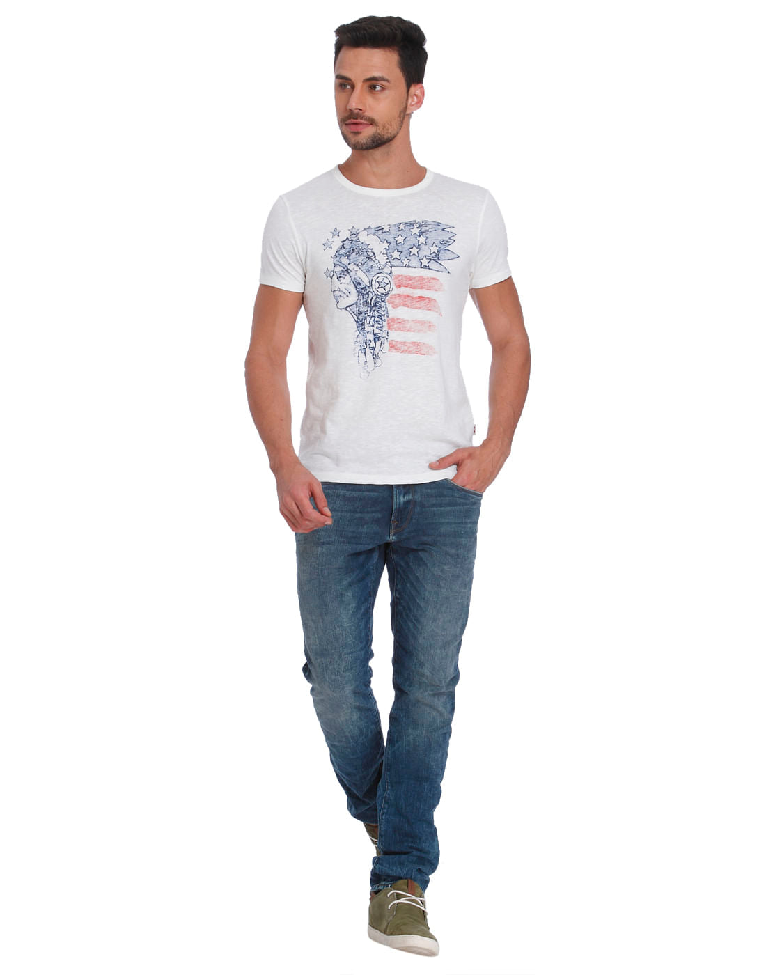 White Printed Crew Neck T-Shirt