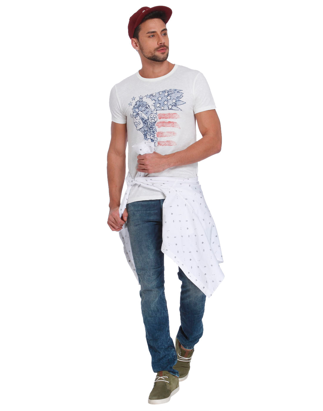 White Printed Crew Neck T-Shirt
